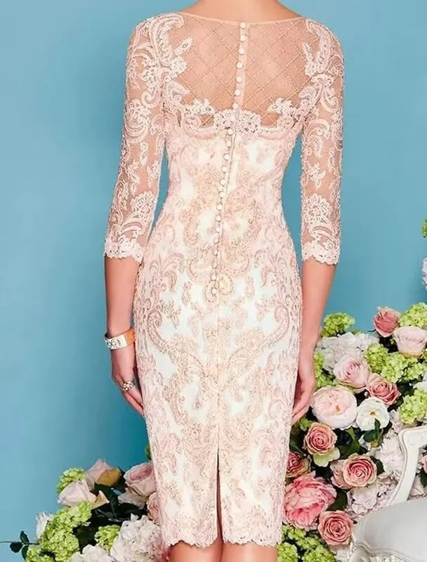 2 PCs Tea Length Mother of The Bride Dresses for Wedding with Jacket Lace Appliques Chiffon Formal Evening Party Gowns