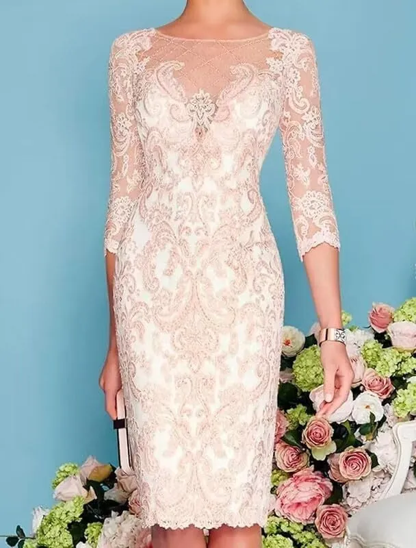 2 PCs Tea Length Mother of The Bride Dresses for Wedding with Jacket Lace Appliques Chiffon Formal Evening Party Gowns