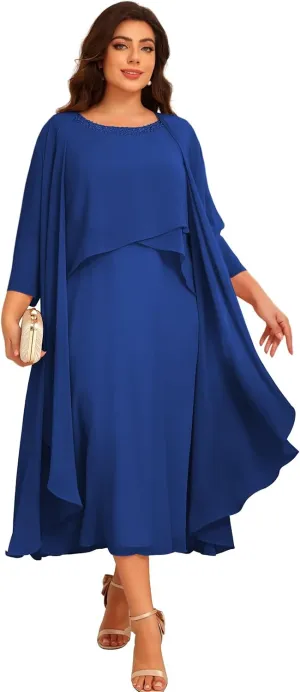 2 Piece Chiffon Mother of The Bride Dresses with Jacket Seuqin Formal Evening Dress VS159