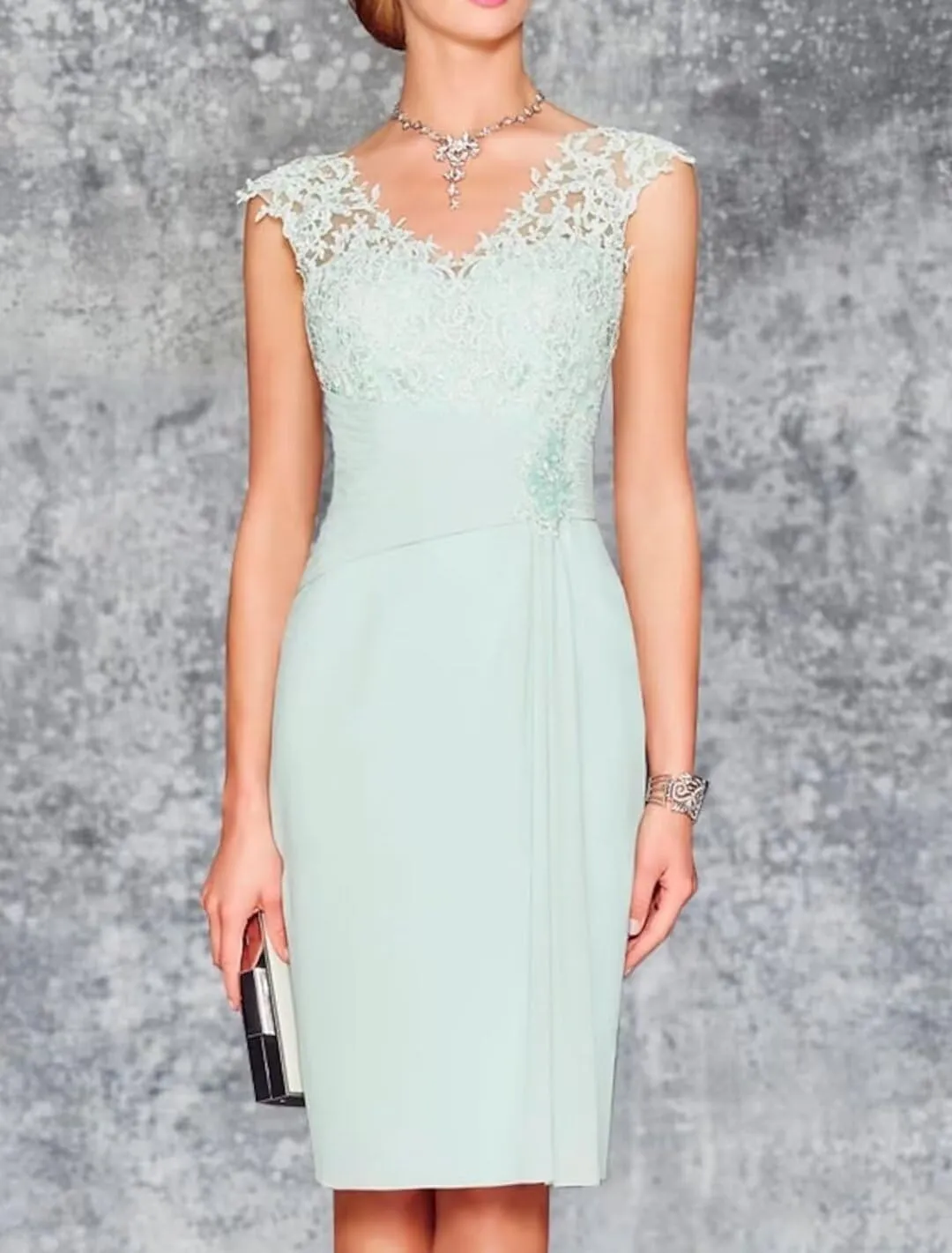 2 Pieces Mother of The Bride Dresses with Jacket V Neck Lace Long Sleeve Chiffon Formal Evening Gowns