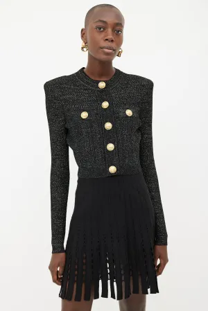 Black & Gold Buttoned Shimmer Knit Cardigan