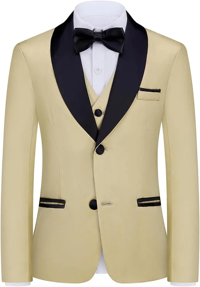 Boy Suits 7 Piece Set Slim Fit Formal Tuxedo Suit with Tuxedo Jacket Vest Pants for Kids Wedding Ring Bearer Party