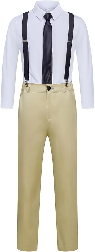 Boy Suits 7 Piece Set Slim Fit Formal Tuxedo Suit with Tuxedo Jacket Vest Pants for Kids Wedding Ring Bearer Party