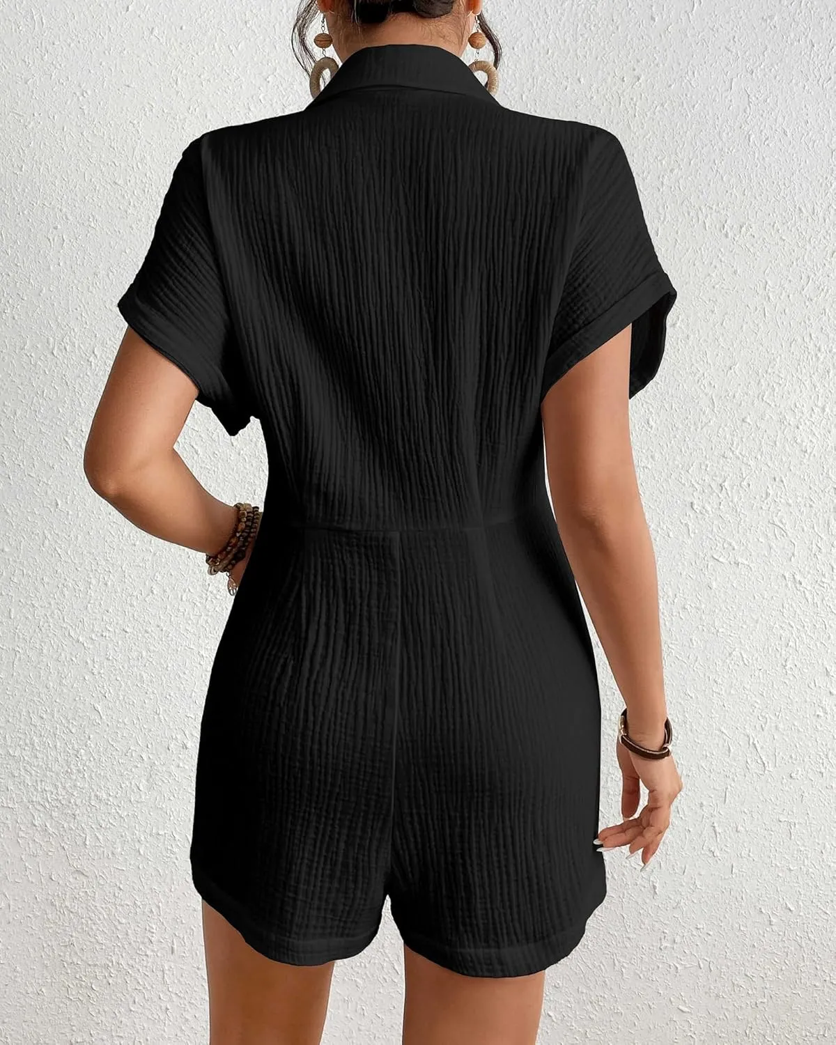 Bsubseach Womens Rompers For Summer 2025 Shorts Jumpsuit Short Sleeve Button Down Romper With Pockets Beach Vacation Outfits