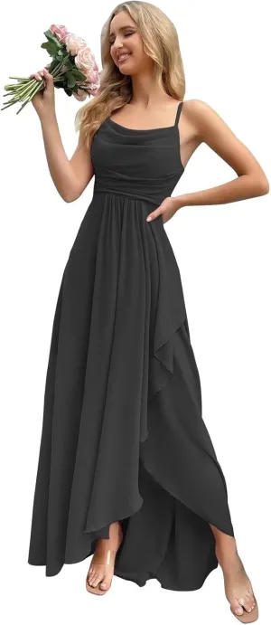 Chiffon Long Bridesmaid Dresses for Wedding 2025 Women's Spaghetti Straps Formal Evening Party Gown with Slit.