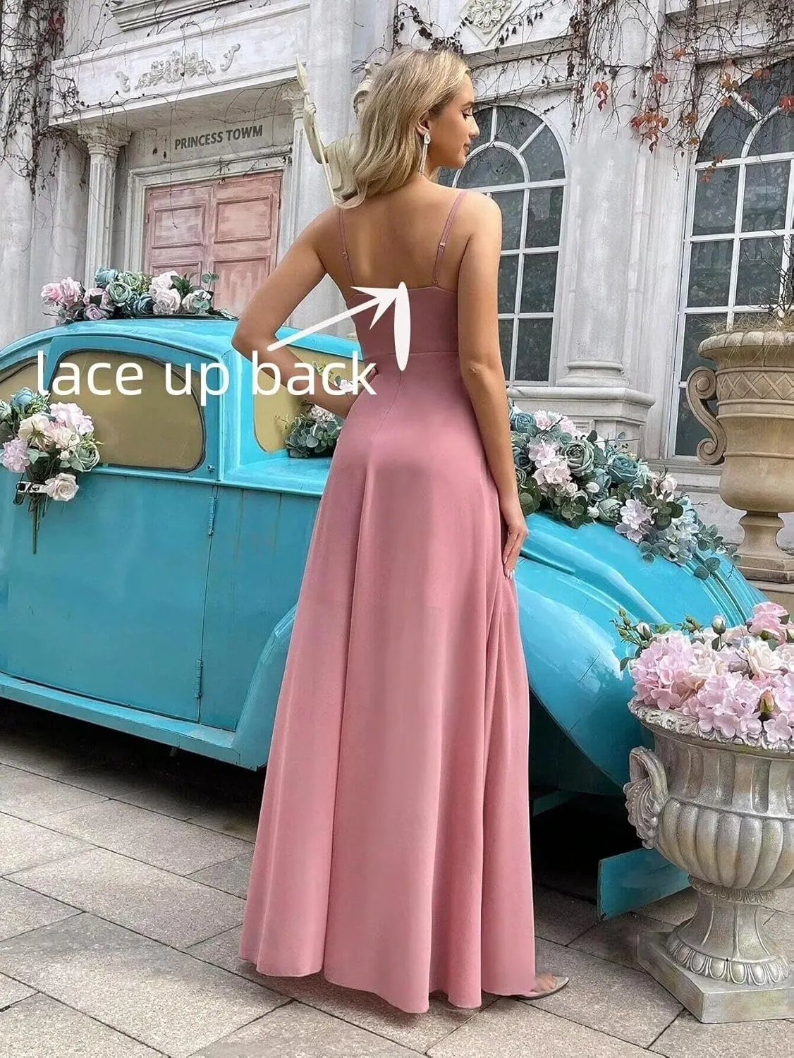 Chiffon Long Bridesmaid Dresses for Wedding 2025 Women's Spaghetti Straps Formal Evening Party Gown with Slit.