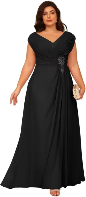 Clothfun V Neck Mother of The Bride Dresses for Wedding Lace Applique Chiffon Sleeveless Formal Evening Dress CY217