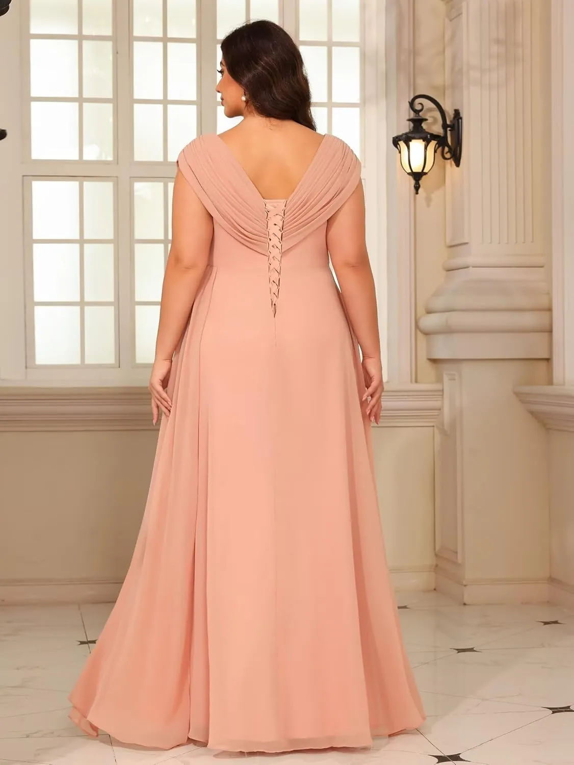 Clothfun V Neck Mother of The Bride Dresses for Wedding Lace Applique Chiffon Sleeveless Formal Evening Dress CY217