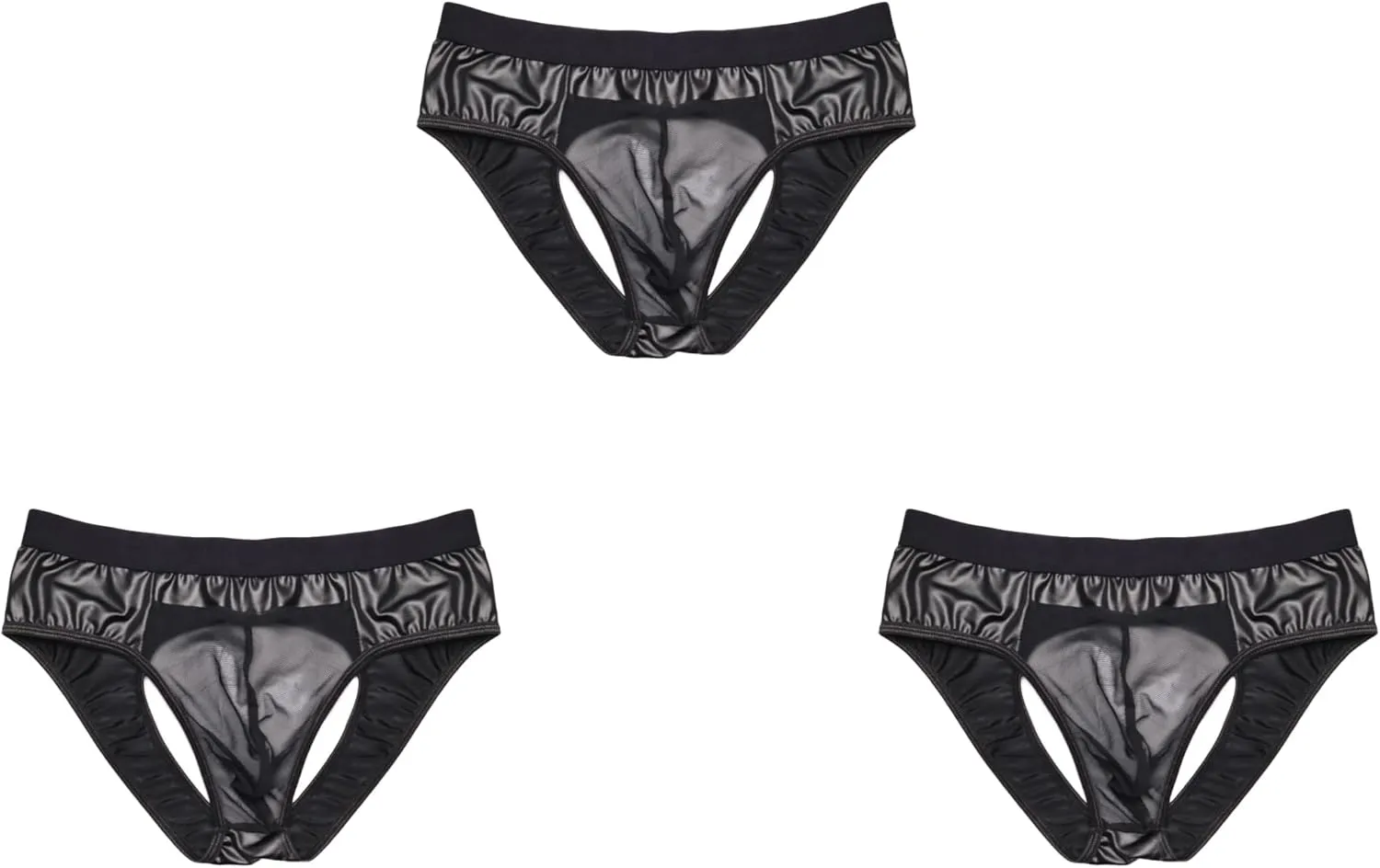 COMLIFE Men's Sexy Imitation Leather Front See-through Triangle Briefs Stretch Hollow Out Revealing Buttocks Underpanties