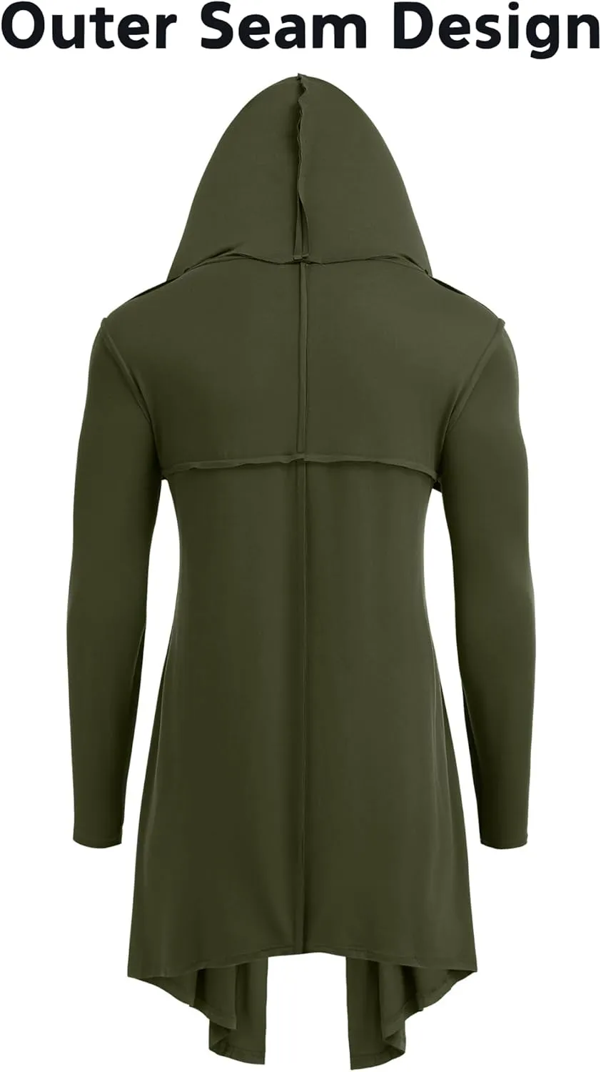 COOFANDY Long Hooded Cardigan Men Lightweight Cloak Costume Open Front Drape Cape Overcoat with Pockets