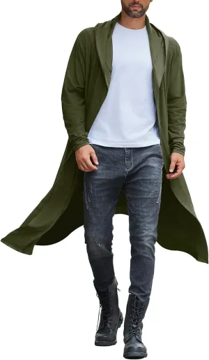 COOFANDY Long Hooded Cardigan Men Lightweight Cloak Costume Open Front Drape Cape Overcoat with Pockets