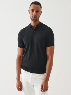 Cupro Button Polo - Black