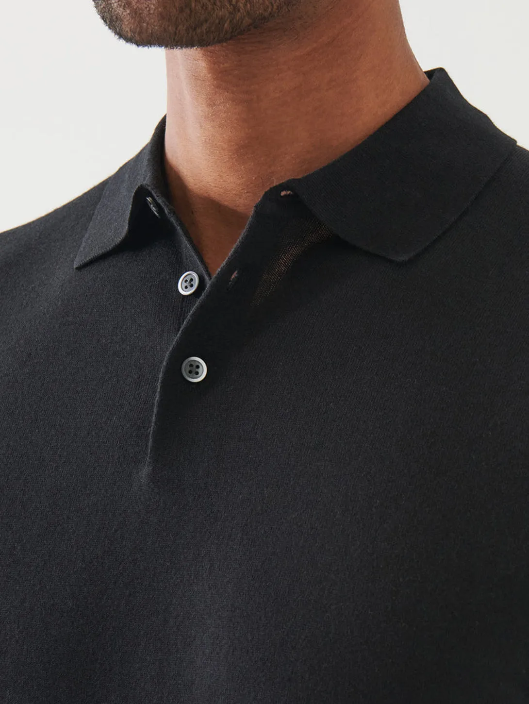 Cupro Button Polo - Black