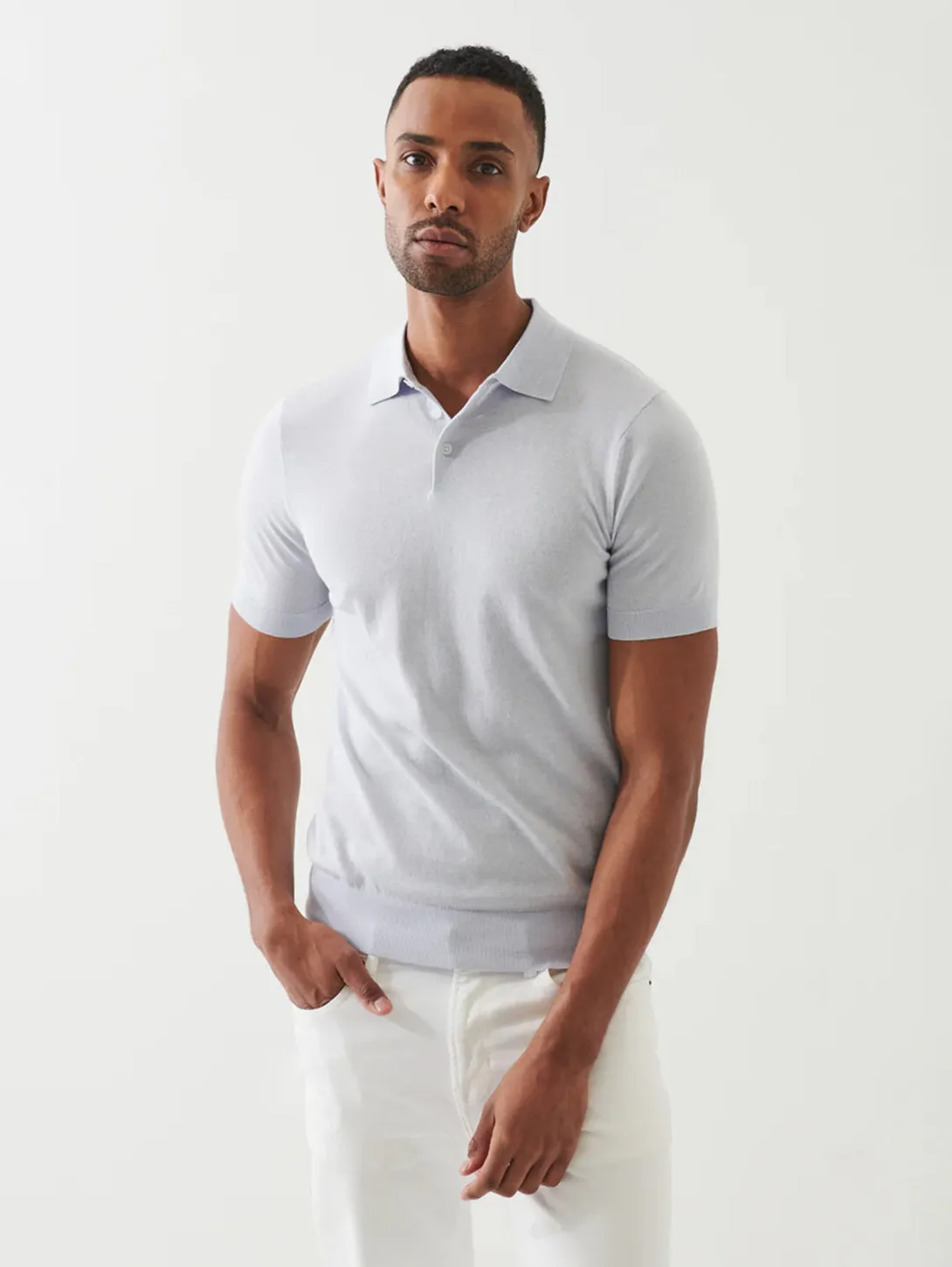 Cupro Button Polo - Ocean