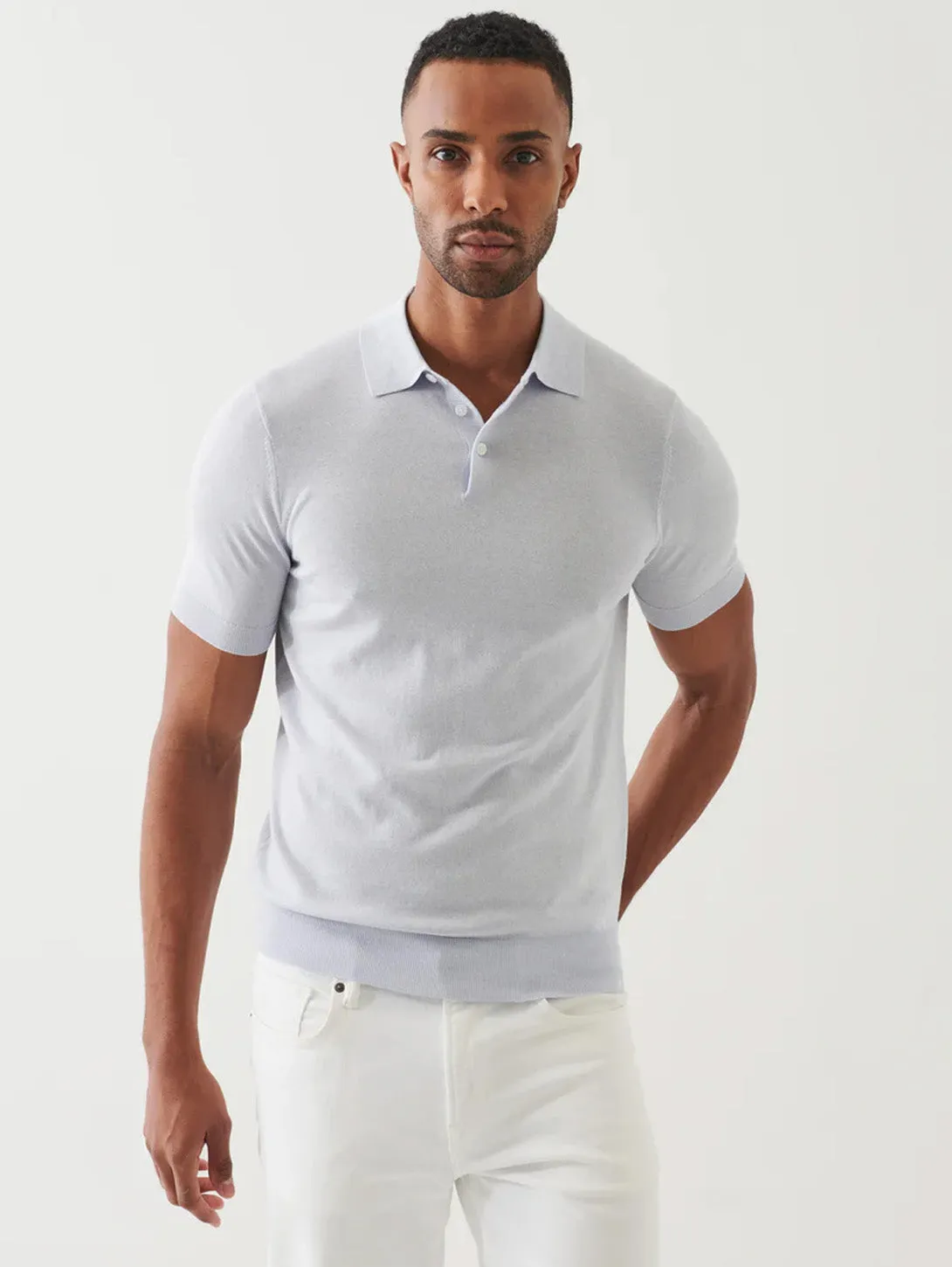 Cupro Button Polo - Ocean