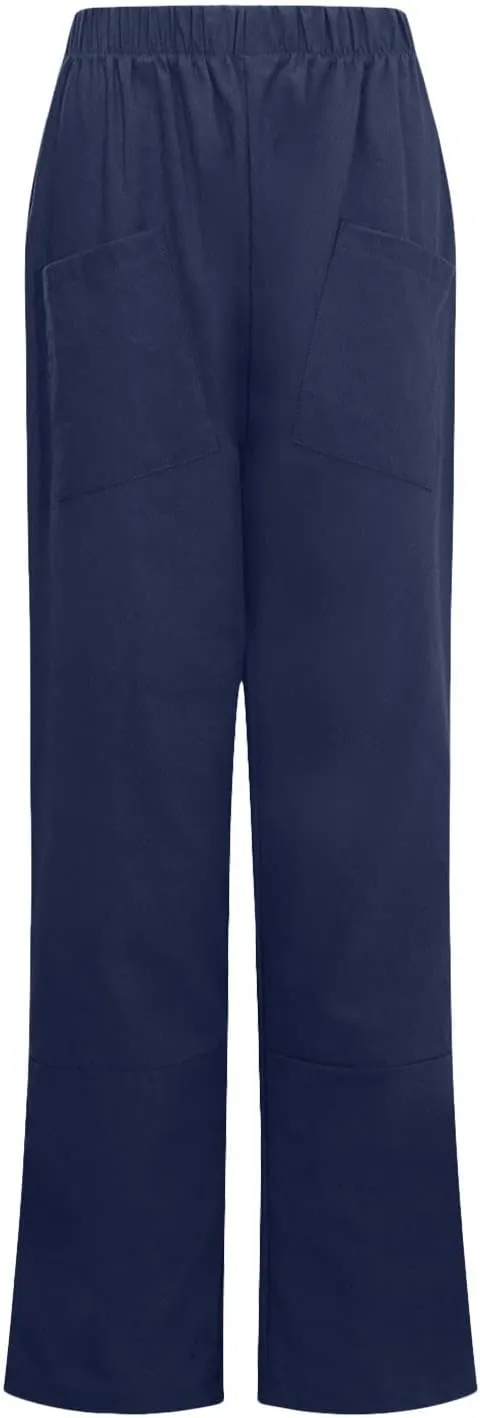 DASAYO Linen Pants for Women Trendy Elastic Wasit Casual Tapered Pants Lightweight Comfy Trousers with Pockets Summer Clothes
