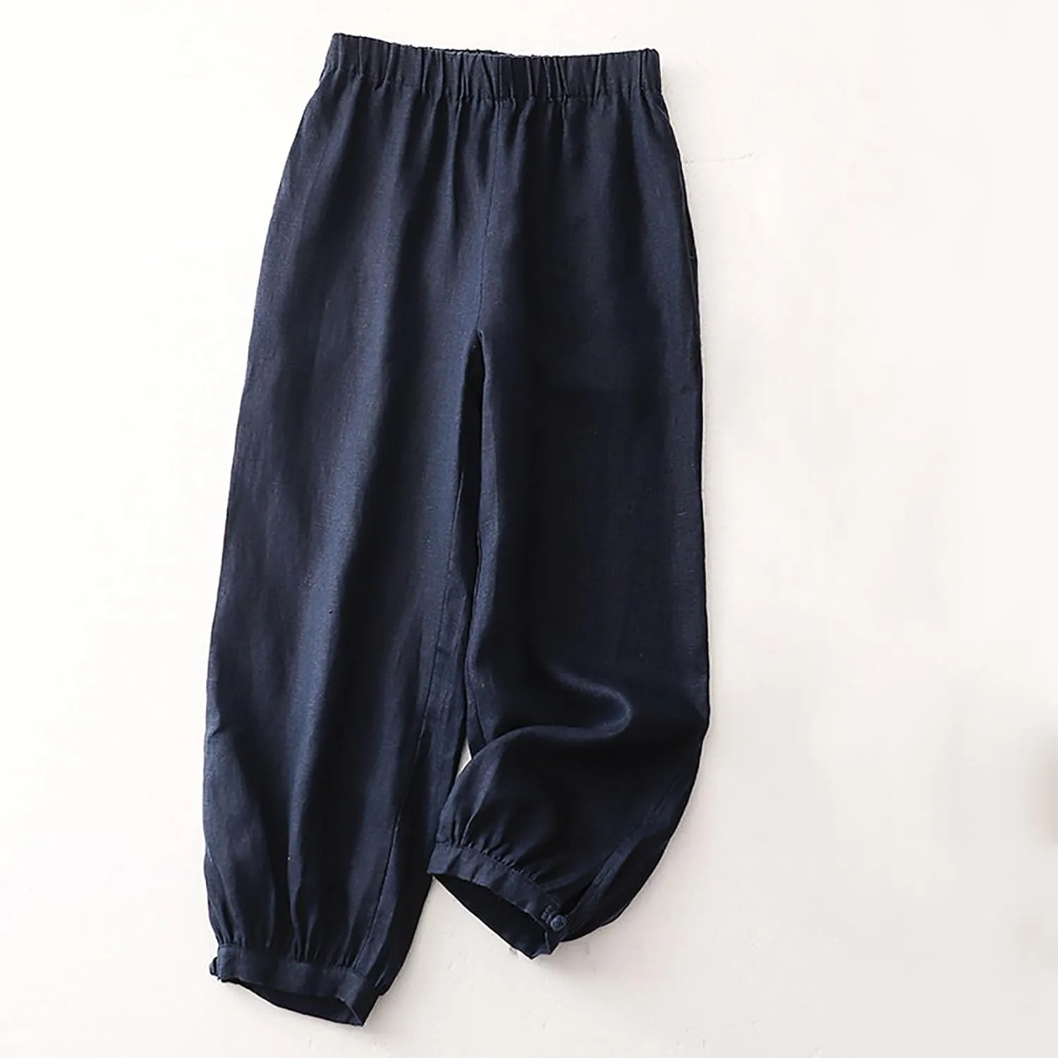 DASAYO Linen Pants Women Elastic Waist Baggy Casual Trousers Loose Fit Herem Pants with Pockets Ladies Summer Outfits Fashion
