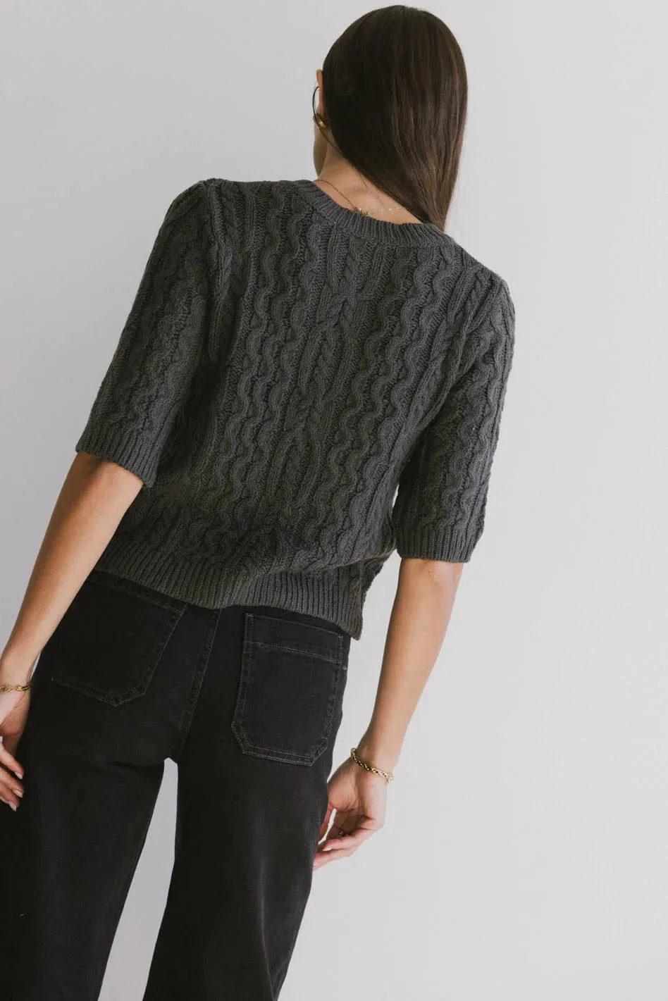 Erika Cable Knit Cardigan in Charcoal