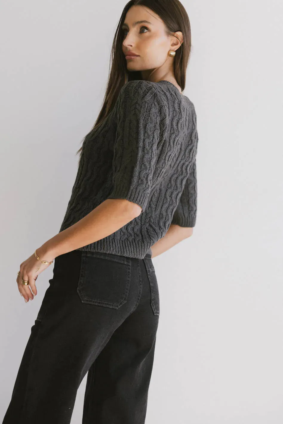 Erika Cable Knit Cardigan in Charcoal