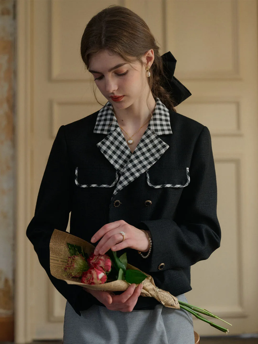【Final Sale】Kennedy Classic Notched Lapel Contrast Check Jacket