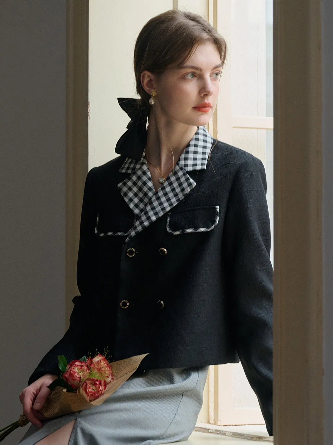 【Final Sale】Kennedy Classic Notched Lapel Contrast Check Jacket