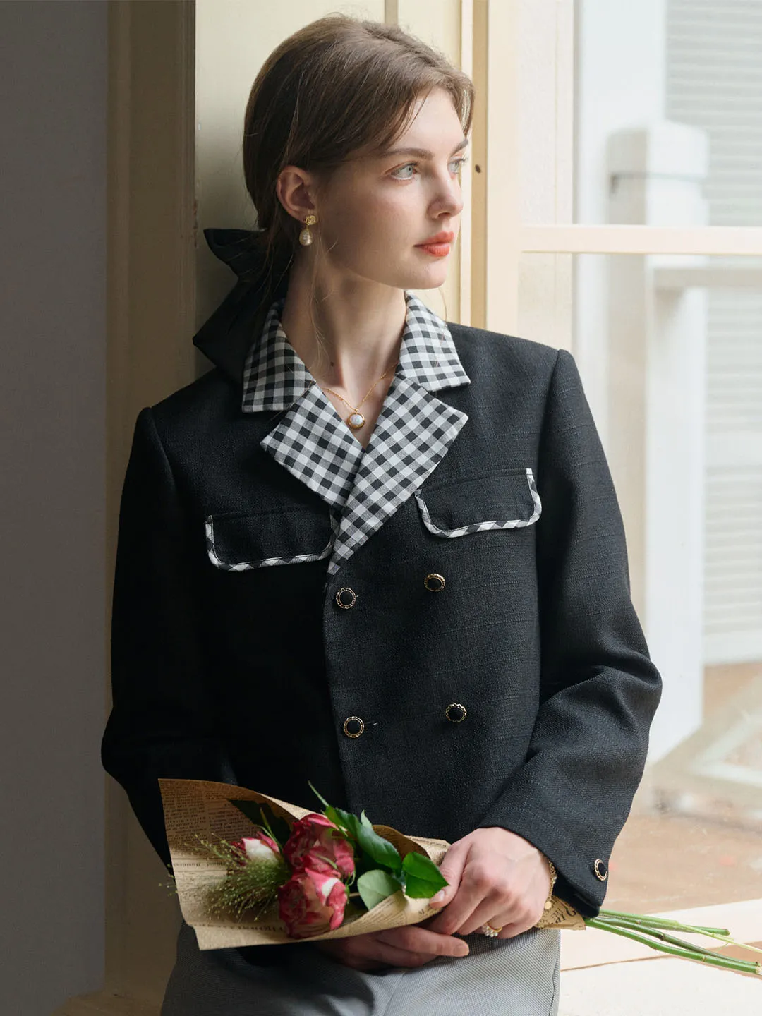 【Final Sale】Kennedy Classic Notched Lapel Contrast Check Jacket