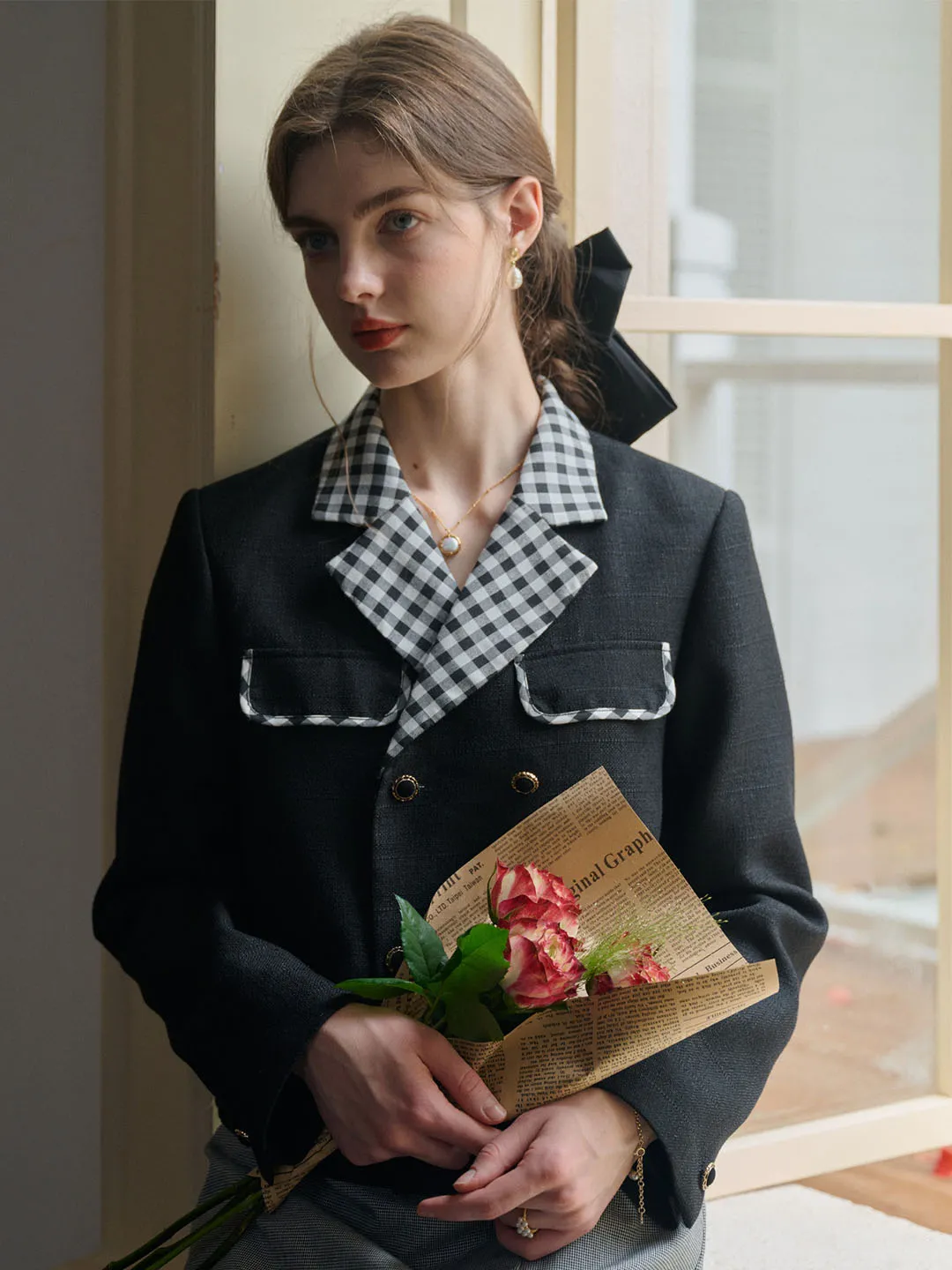 【Final Sale】Kennedy Classic Notched Lapel Contrast Check Jacket