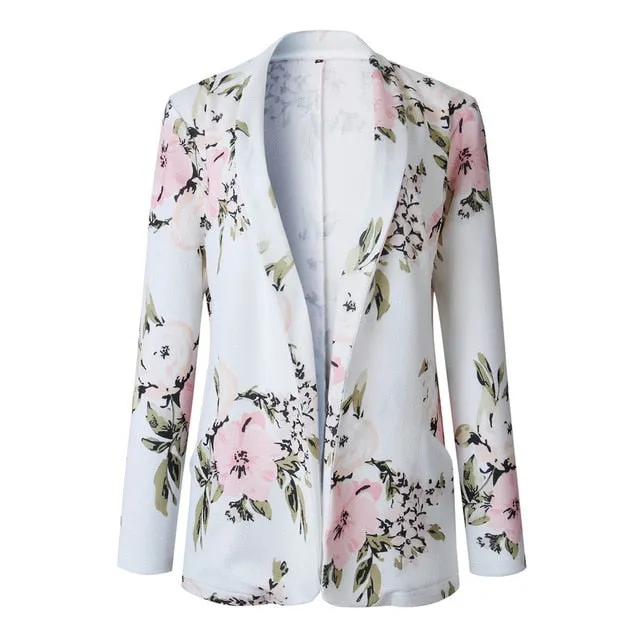 Floral Spring Jacket Women  Print Long Sleeve Blazer 2019