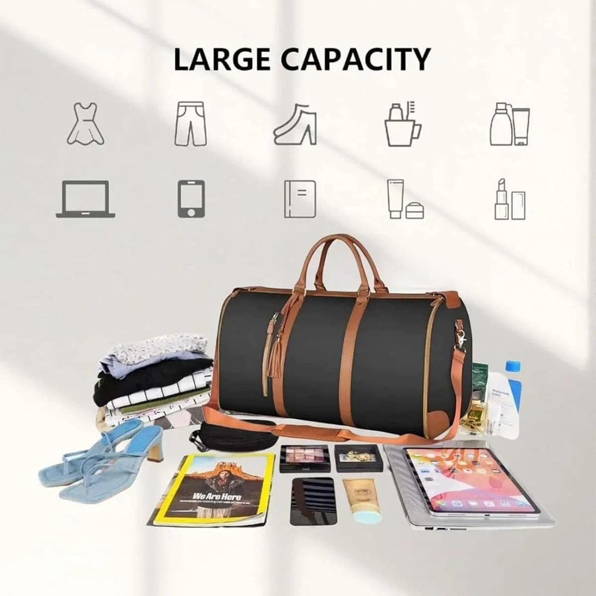 Garment Bags for Travel for Women with Wheels,Convertible Carry On Suit Bag,2 in 1 Foldable Waterproof PU Leather Hanging Bag