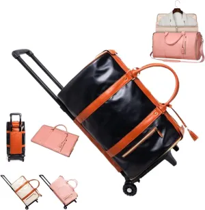 Garment Bags for Travel for Women with Wheels,Convertible Carry On Suit Bag,2 in 1 Foldable Waterproof PU Leather Hanging Bag