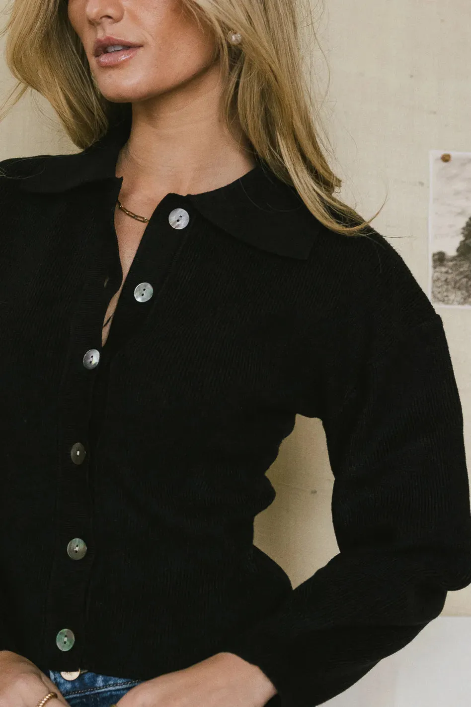 Gianna Ribbed Cardigan in Black - FINAL SALE