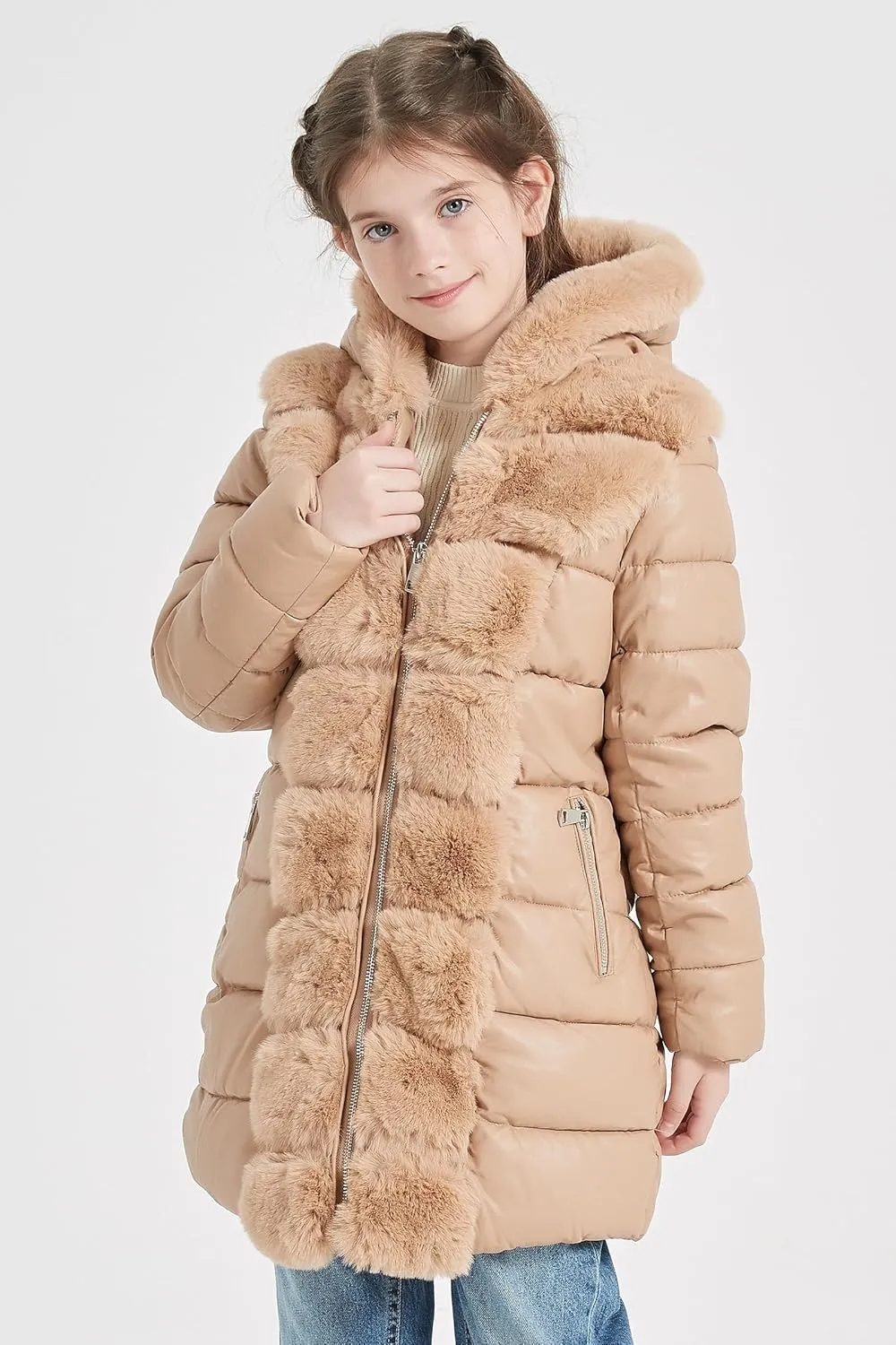 Giolshon Winter Girls Thickened Puffer coat shining Padded jacket Kids Ski Snow Outwear with Faux Fur Collar 7695