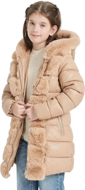 Giolshon Winter Girls Thickened Puffer coat shining Padded jacket Kids Ski Snow Outwear with Faux Fur Collar 7695