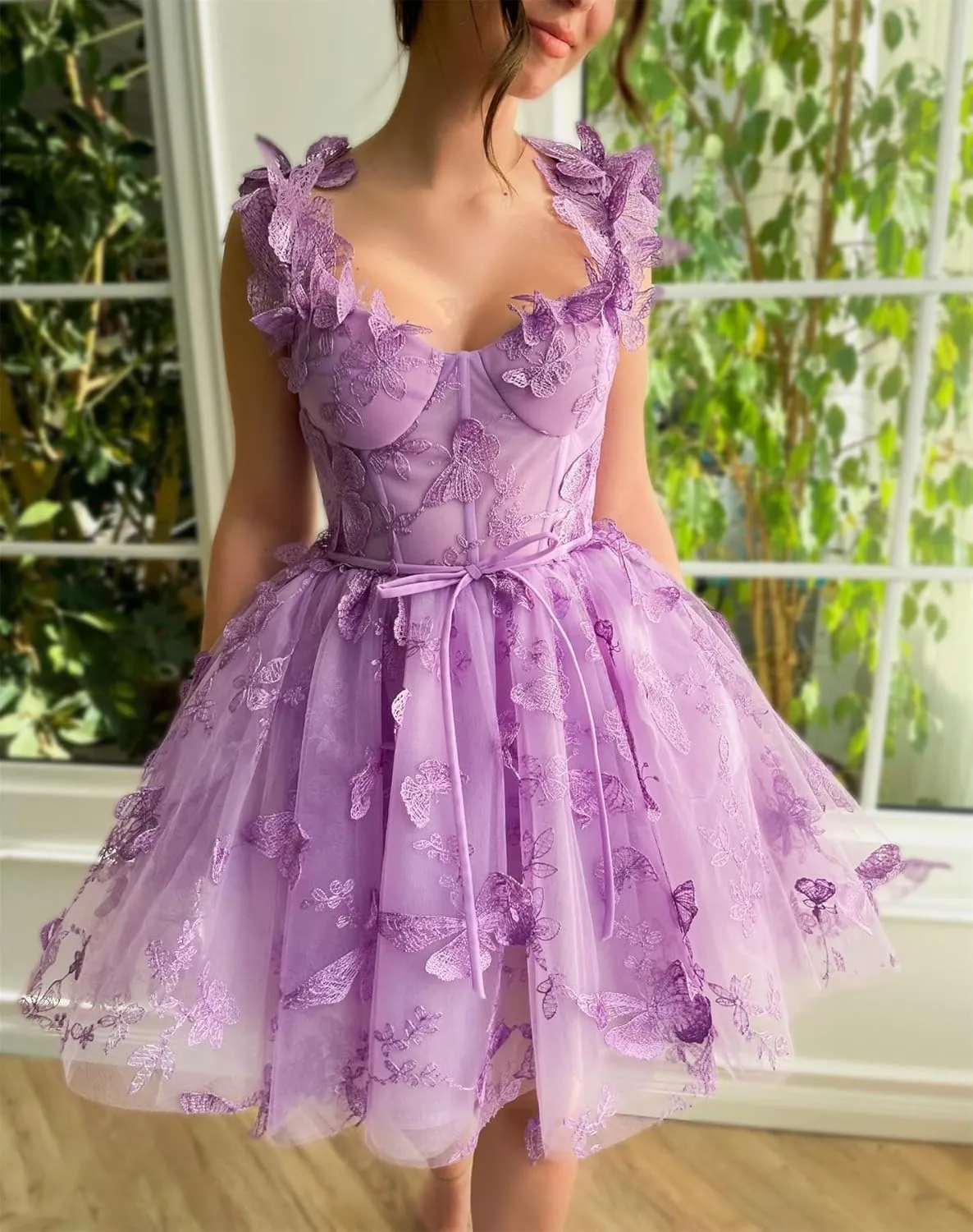 Girls 3D Butterfly Homecoming Dresses Short Tulle Lace Corset Bodice Puffy Mini Length Cocktail Party Dress