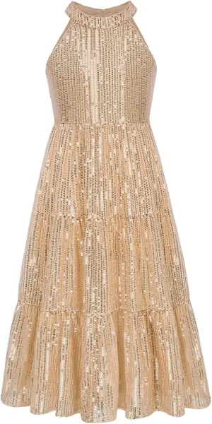 GRACE KARIN Girls Sequin Dress Formal Party Elegant Fancy Girls Maxi Long Dress for 5-14Y