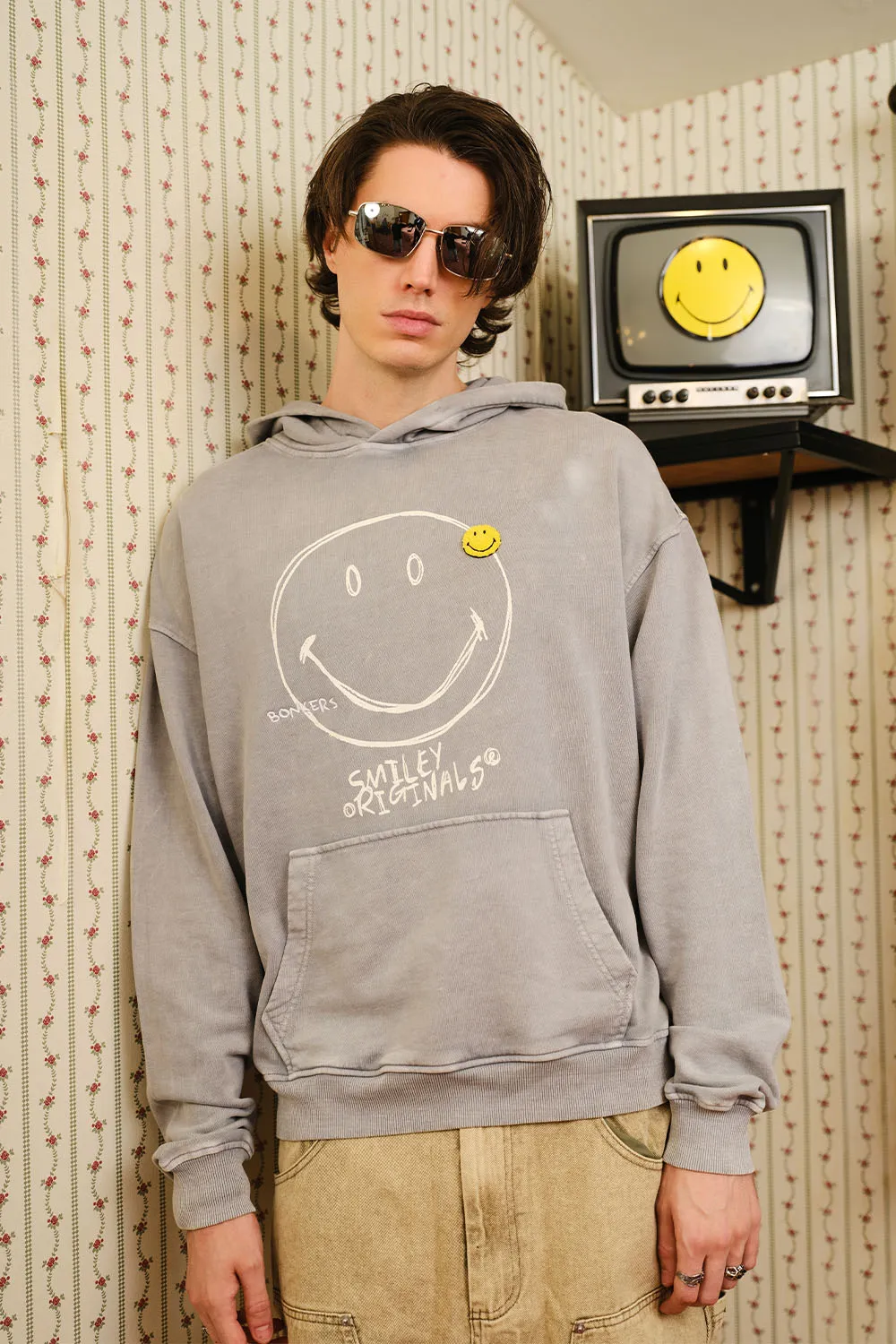 Grey Faded Smiley Originals Hoodie