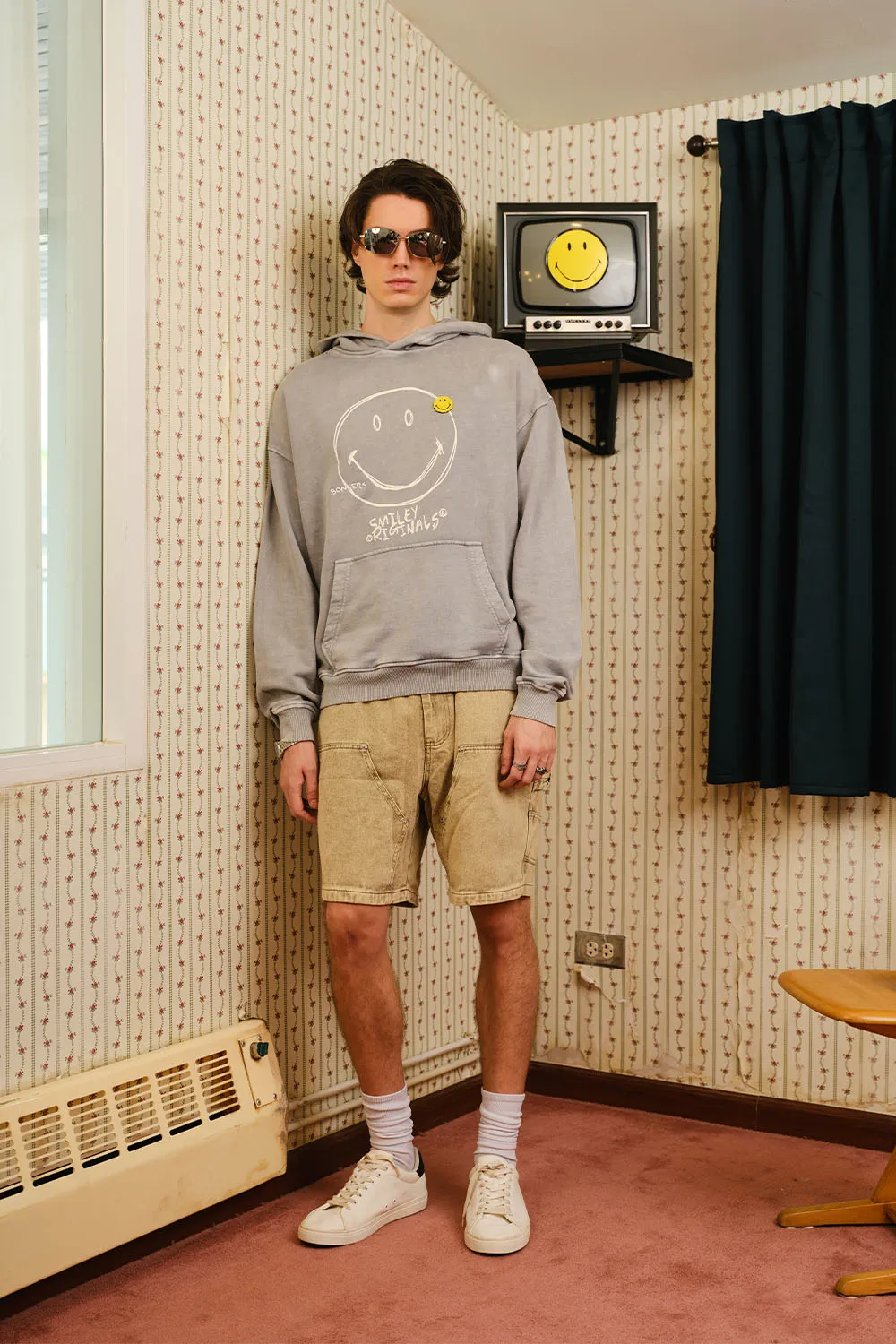 Grey Faded Smiley Originals Hoodie