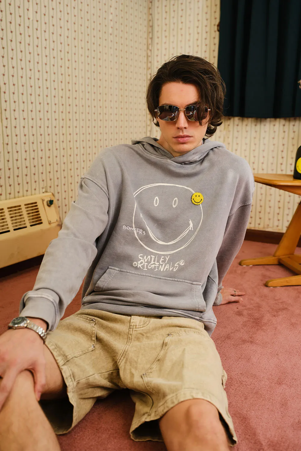 Grey Faded Smiley Originals Hoodie