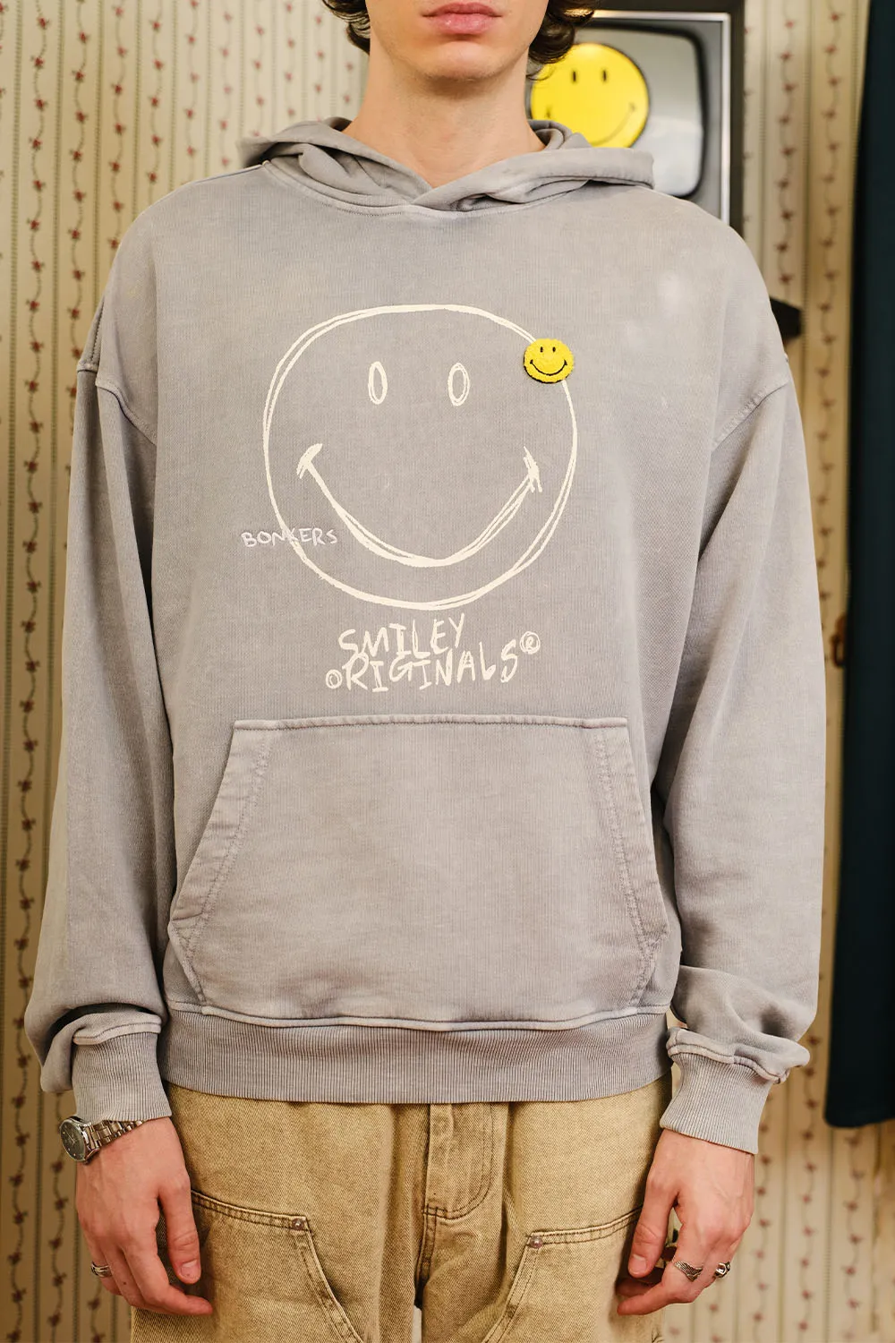 Grey Faded Smiley Originals Hoodie