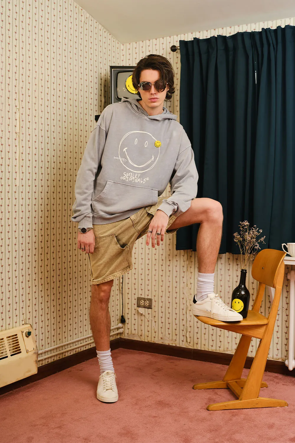 Grey Faded Smiley Originals Hoodie