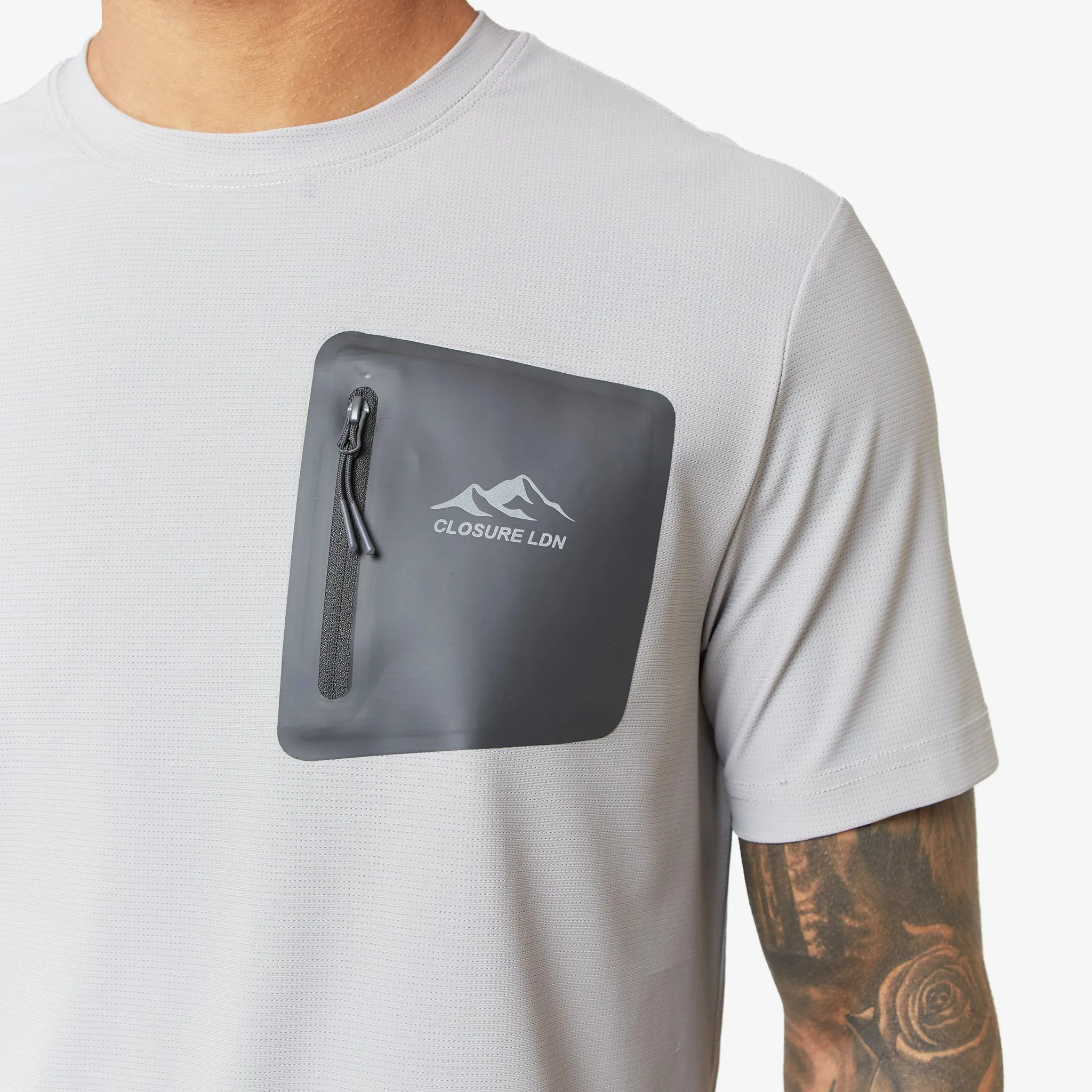 Heat Seal Zip Block Pocket T-Shirt | Grey