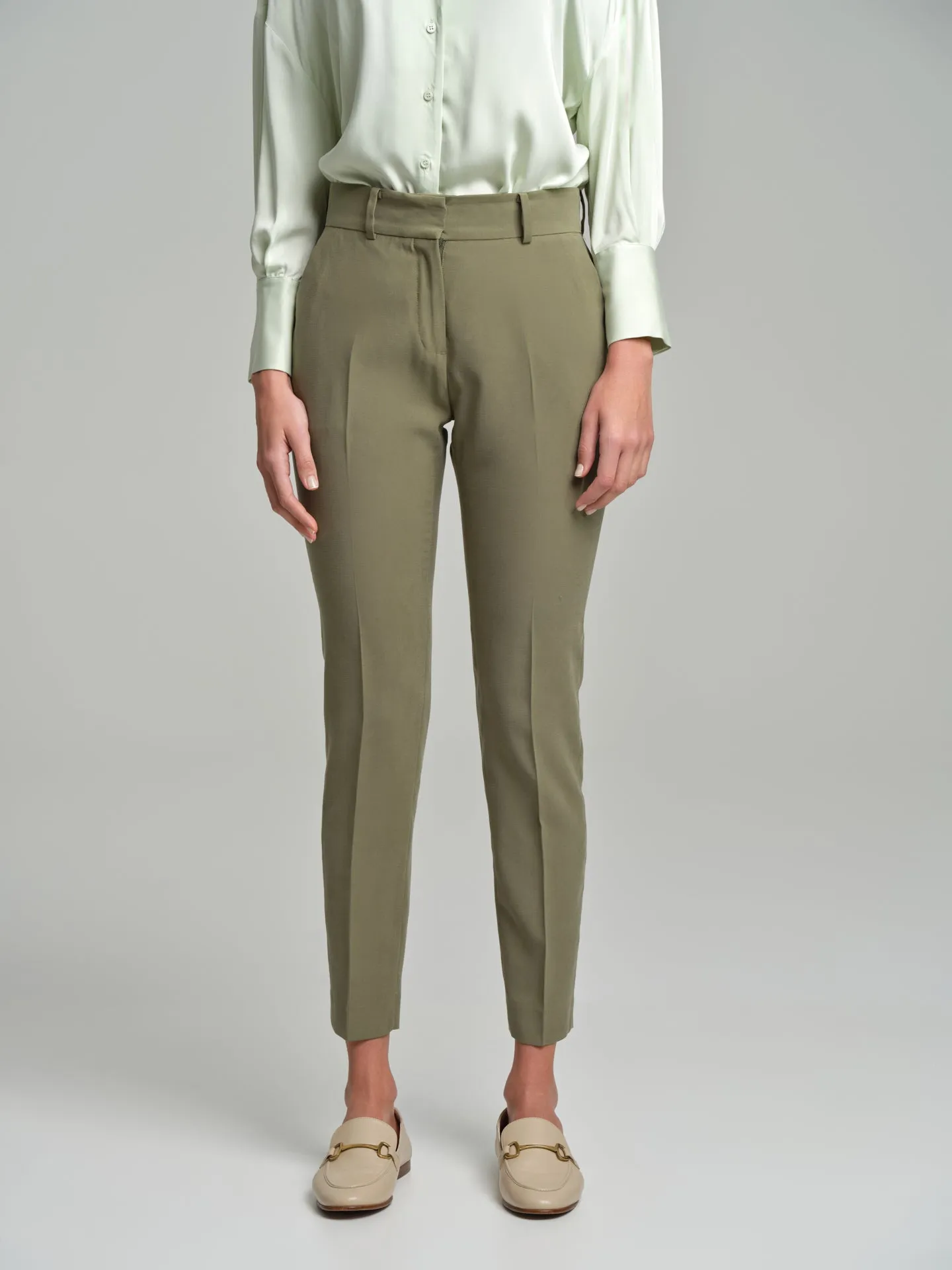 High waist straight leg pleated trousers