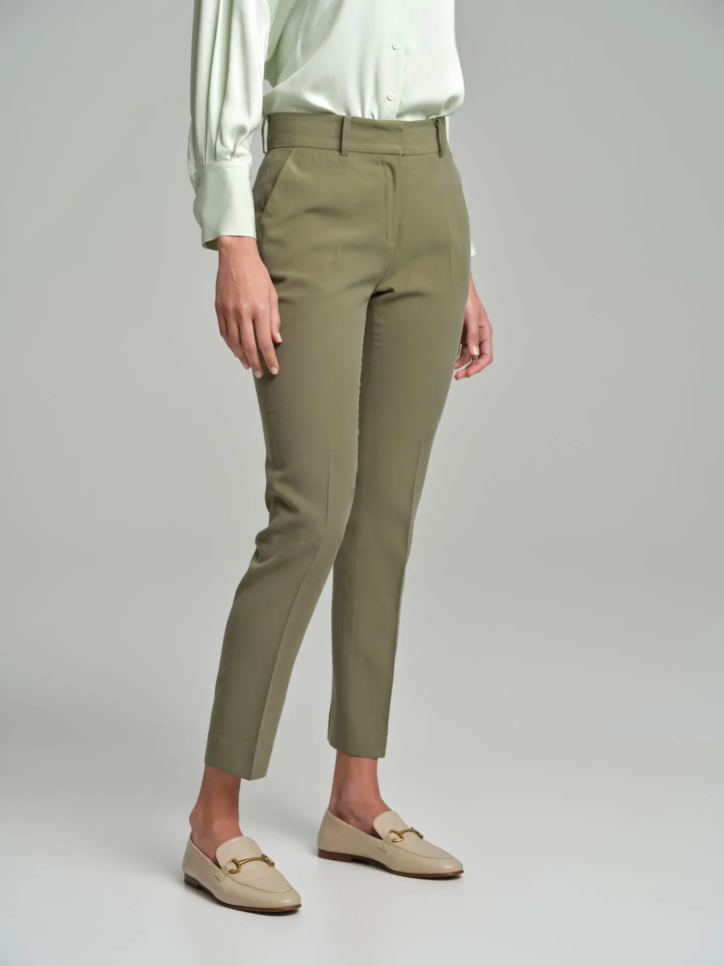 High waist straight leg pleated trousers