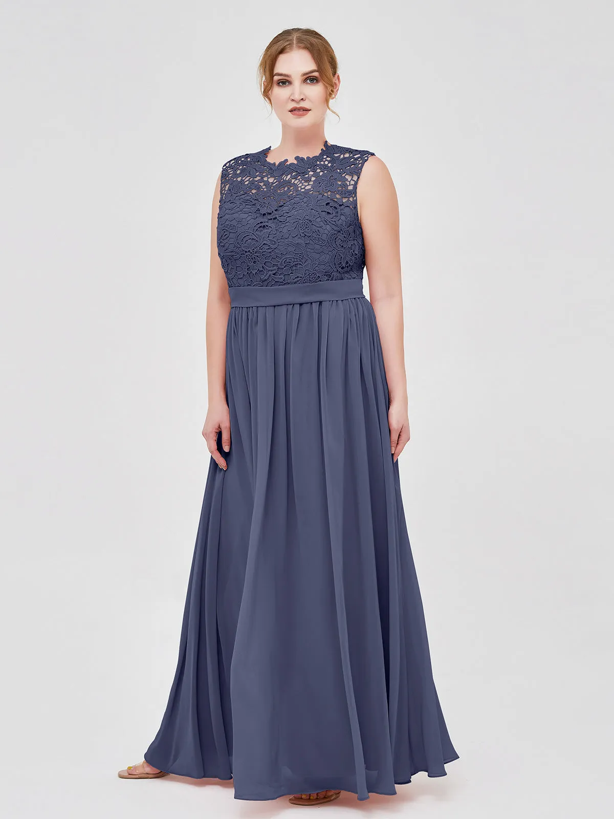 Illusion Neck Chiffon and Lace Dresses Stormy