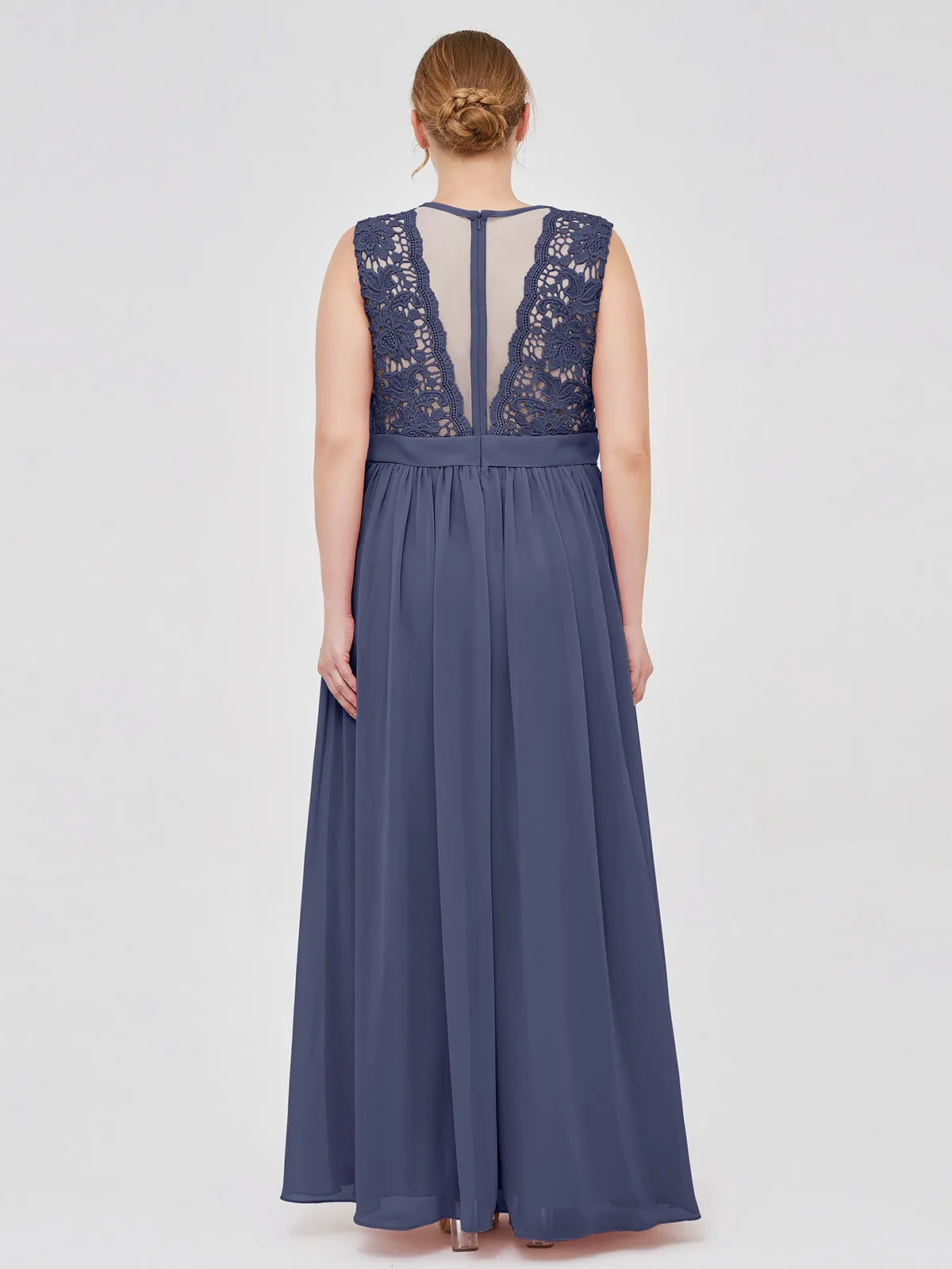 Illusion Neck Chiffon and Lace Dresses Stormy