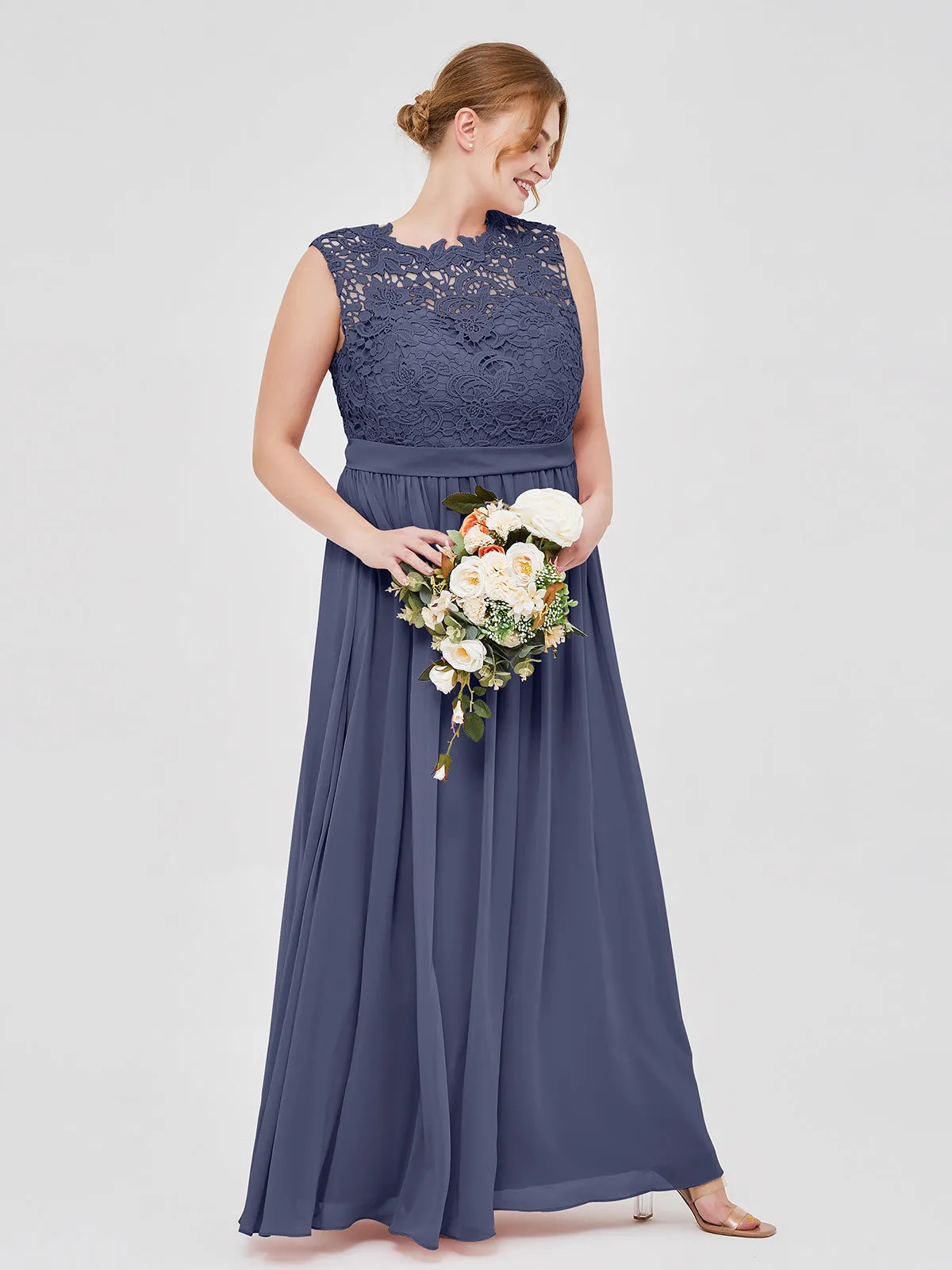 Illusion Neck Chiffon and Lace Dresses Stormy
