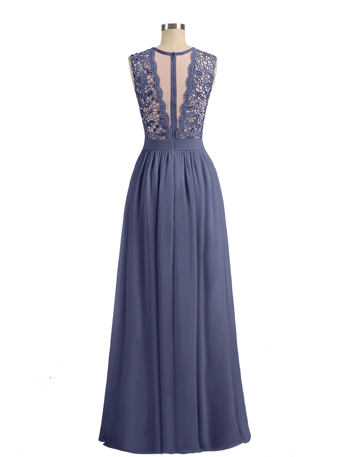 Illusion Neck Chiffon and Lace Dresses Stormy