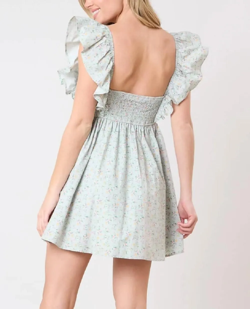 Juakoso Women Y2k Cute Babydoll Mini Dress Bow Tie A-Line Ruffle Short Dress Fairycore Backless Flowy Sun Dress
