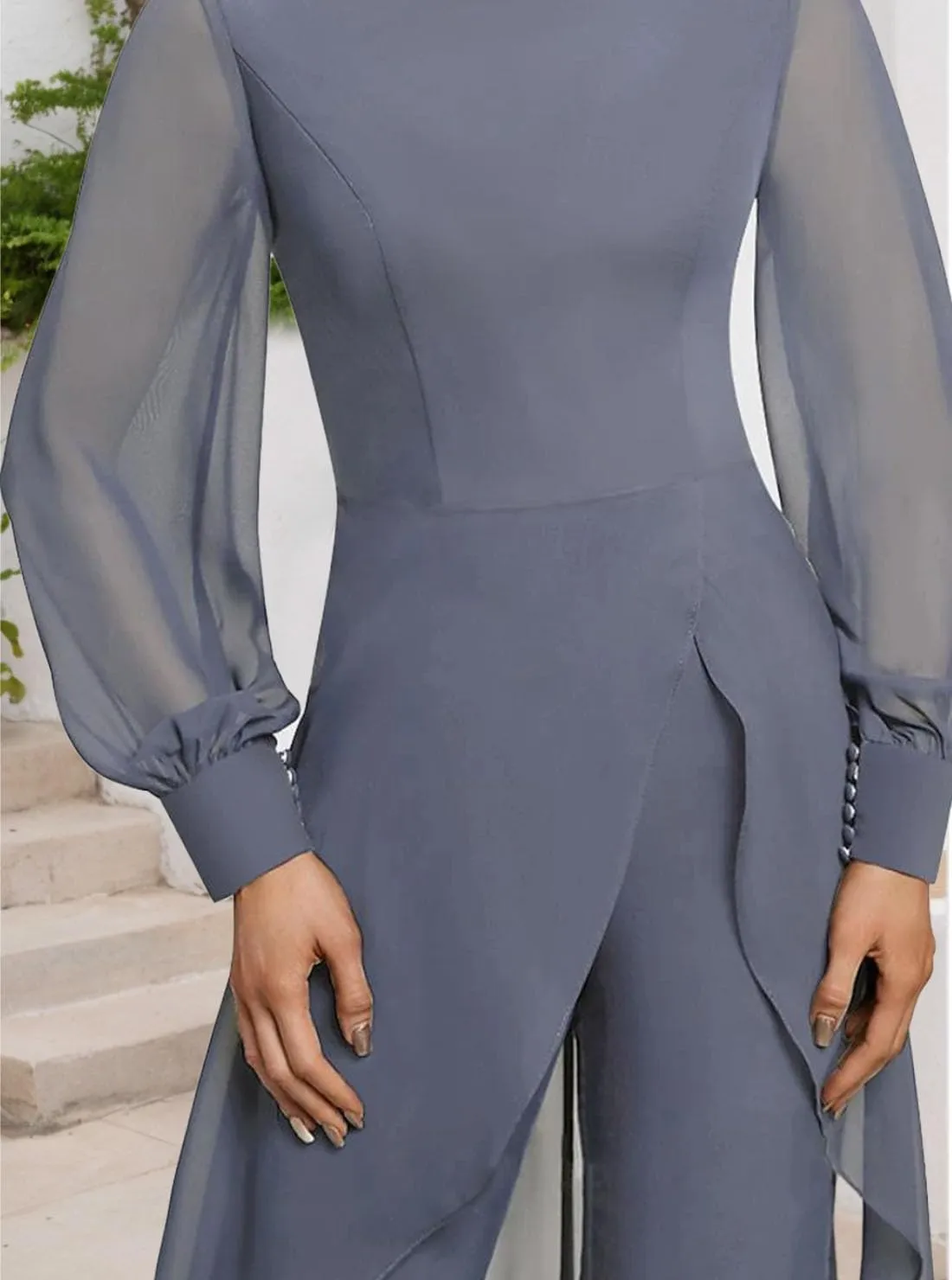 Jumpsuit Mother of the Bride Dress Chiffon Scoop Neck Long Sleeve Elegant Wedding Guest Dress with Pleats 2025
