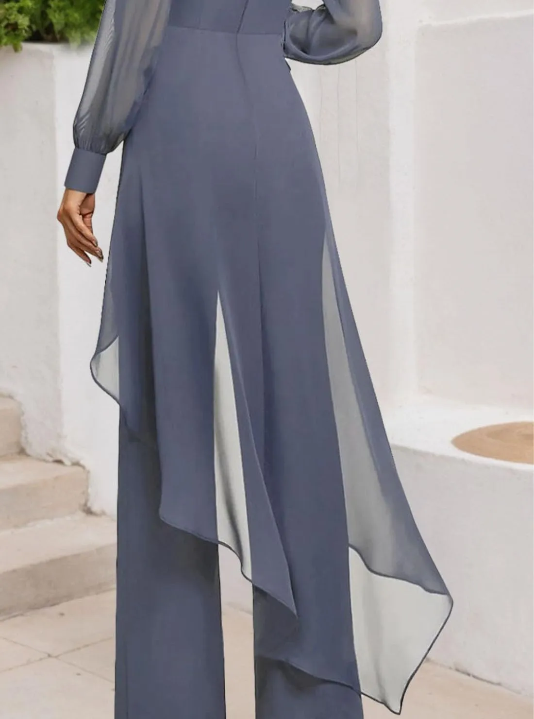 Jumpsuit Mother of the Bride Dress Chiffon Scoop Neck Long Sleeve Elegant Wedding Guest Dress with Pleats 2025